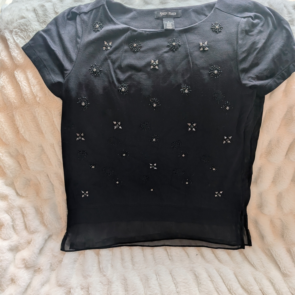WHBM Black Embellished Blouse